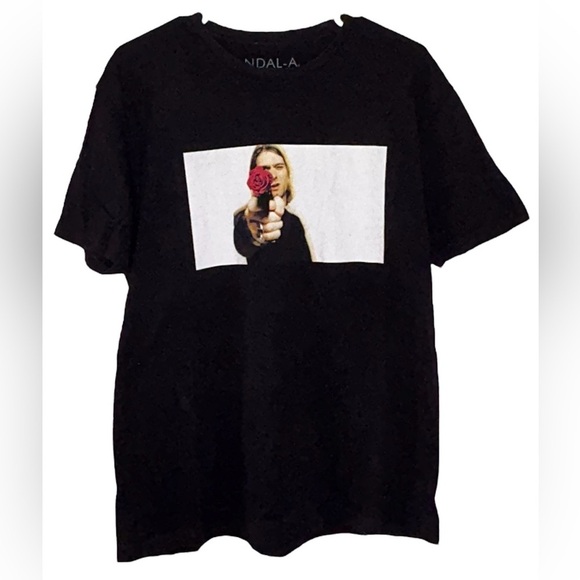 Vandal-A Kurt Cobain Red Rose Black T Shirt Men’s Size Large Streetwear Rare - Picture 7 of 7